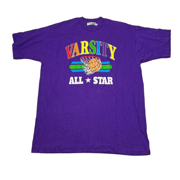 Varsity Club VTG 90s Basketball Rainbow Graphic Tee T-Shirt Purple Adult 4 XXL - Picture 1 of 4
